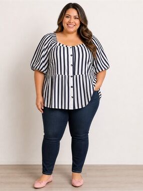 Lane Bryant Navy & White Stripe Babydoll Top Size 22 Plus Size NWT